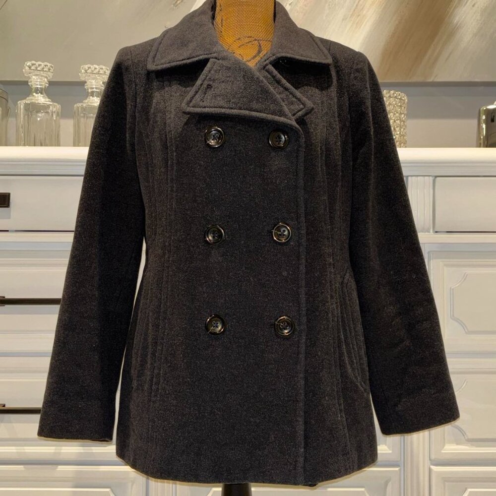Women's Vtg Bromley Collection Medium Double-Breasted Gray Wool-Blend Peacoat 8P